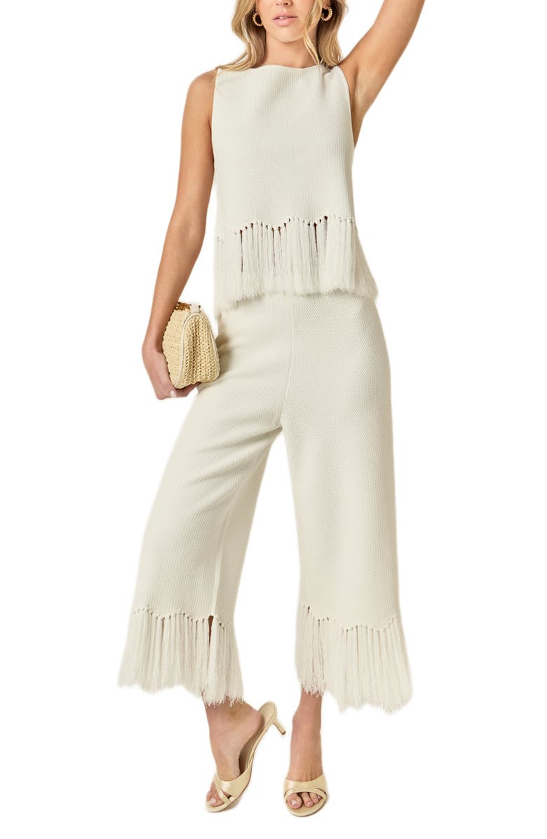 English Factory Fringe Detail Knit Pants, Alternate, color, Off White