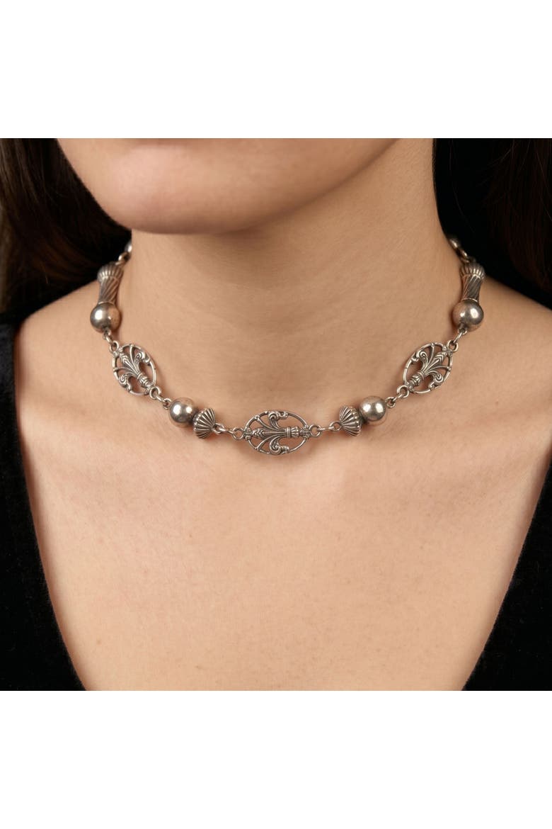 Vintage-Antique Sterling Silver Fleur-de-Lis Station Necklace, Alternate, color, Gold