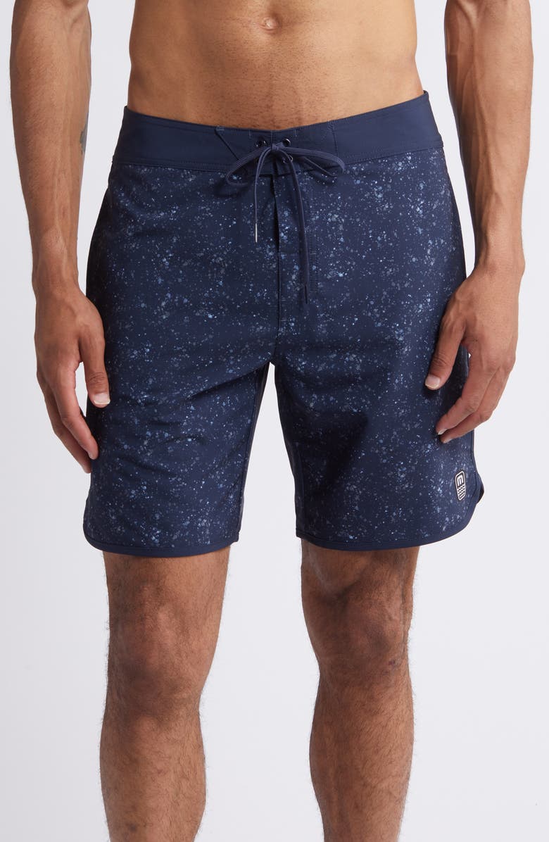 TravisMathew Mahalo Plenty Spatter Print Board Shorts, Main, color, Total Eclipse