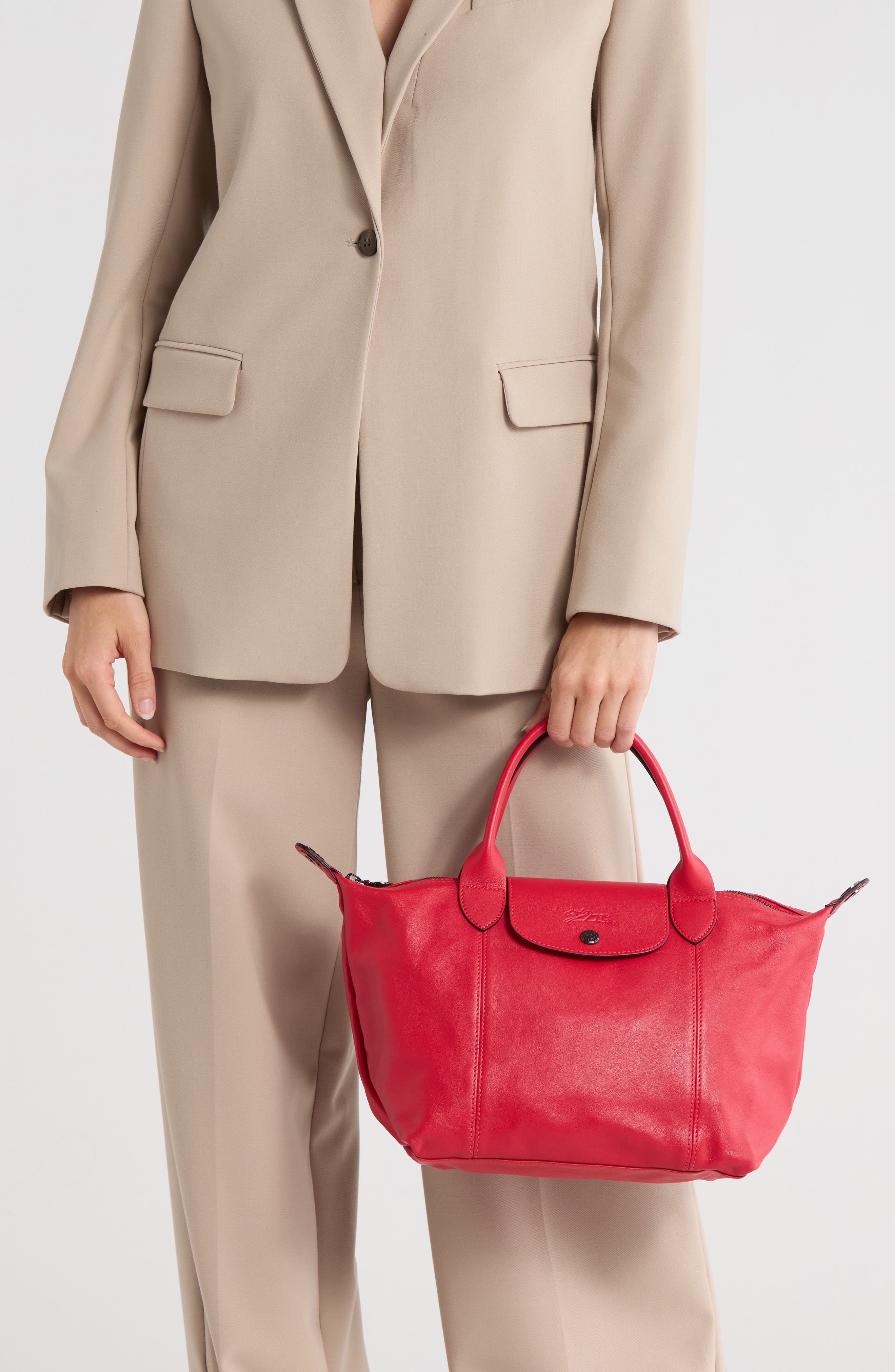 Longchamp Le Pliage Leather Tote Bag, Alternate, color, 