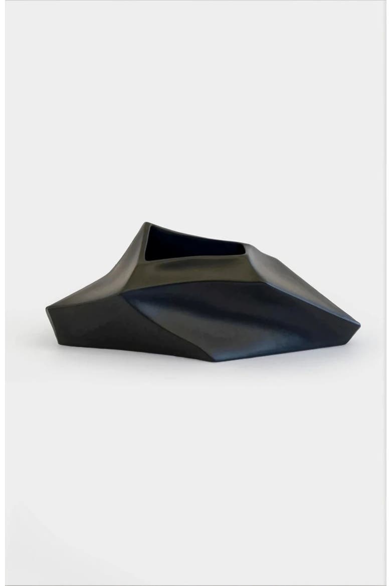 Geo Flat Vase, Alternate, color, Black