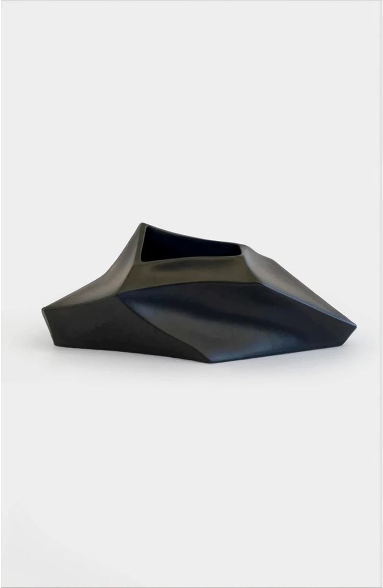 DinaDecor Geo Flat Vase, Alternate, color, Black