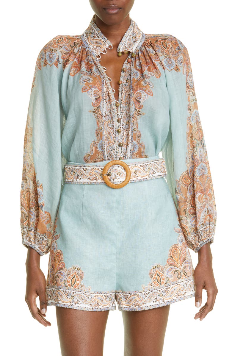 Zimmermann Devi Billow Ramie Blouse, Main, color, 