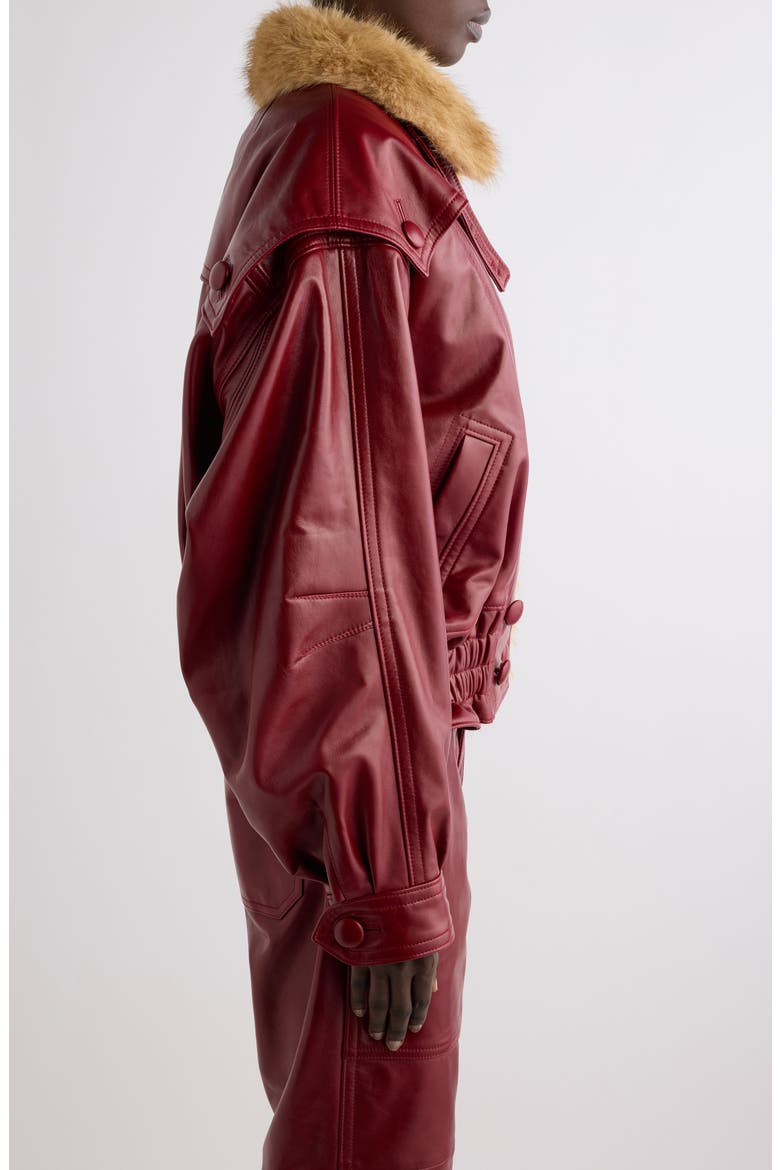 Valina Leather Jacket with Faux Fur Collar, Alternate, color, DEEP RED