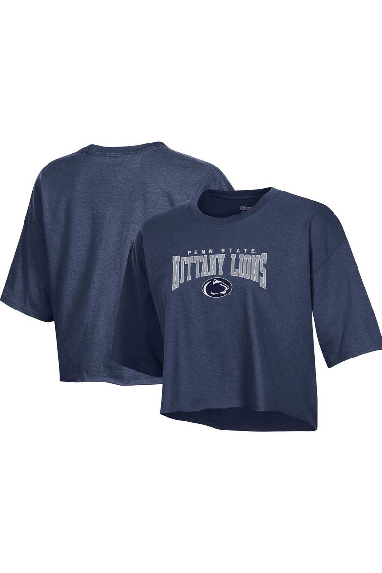 Women's Champion Heather Navy Penn State Nittany Lions Boyfriend Cropped T-Shirt, Main, color, Heather Navy