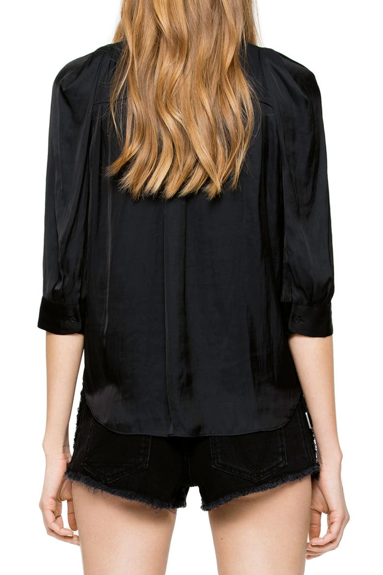 Tie Neck Satin Blouse, Alternate, color, NOIR