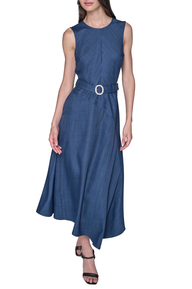 Metallic Pinstripe Midi Dress, Main, color, DENIM BLUE MULTI