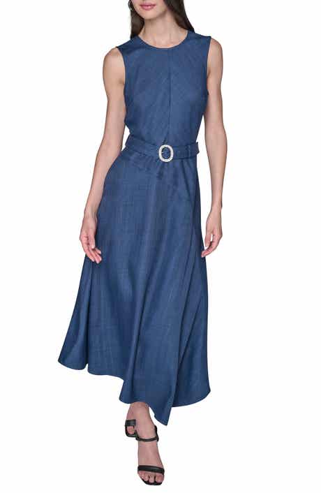 KARL LAGERFELD PARIS Metallic Pinstripe Midi Dress