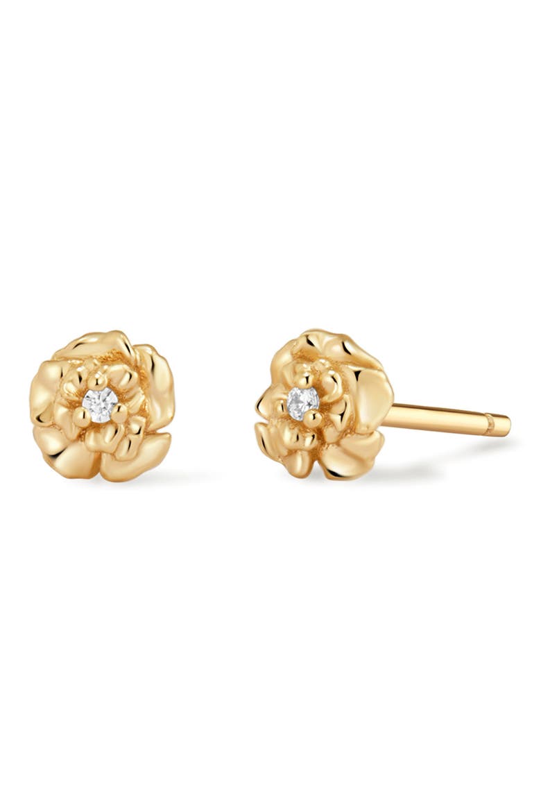 Cubic Zirconia Birthstone Flower Stud Earrings, Main, color, GOLD JANUARY