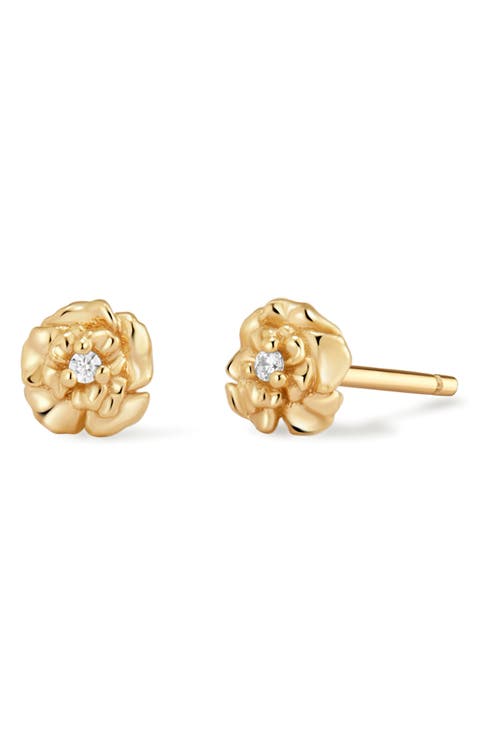 Cubic Zirconia Birthstone Flower Stud Earrings