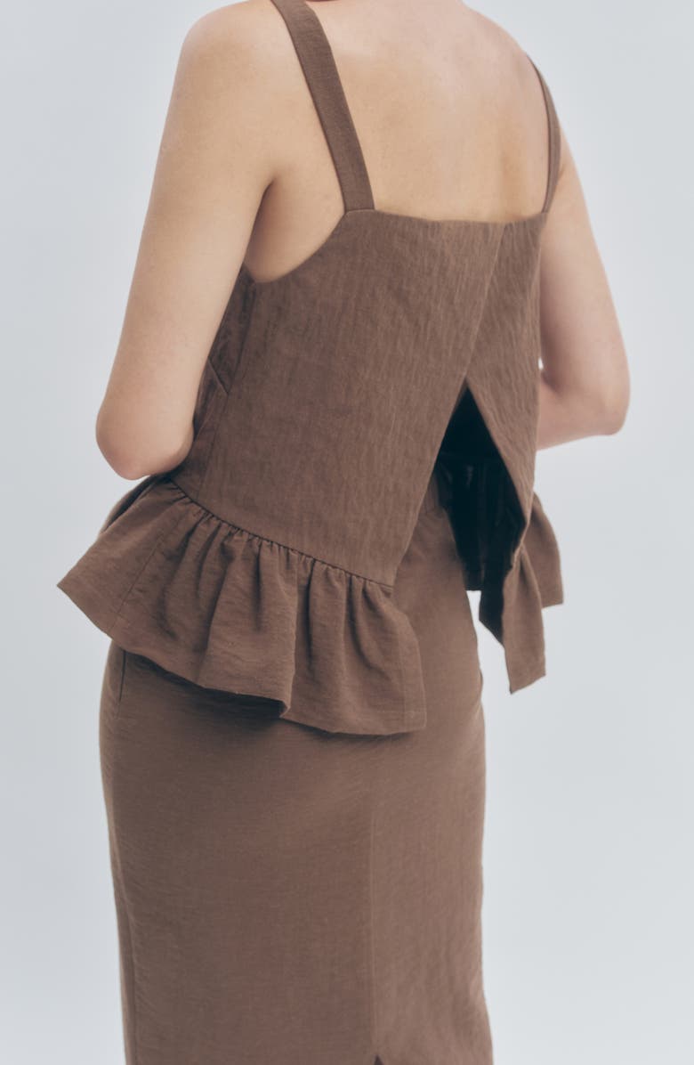 MAUDE CLUB Brandy Peplum Top, Alternate, color, Brown