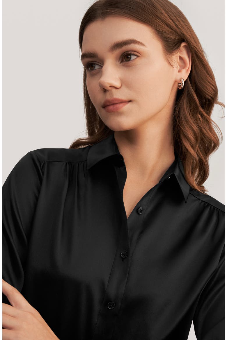 Long Sleeves Collared Silk Blouse, Alternate, color, Black