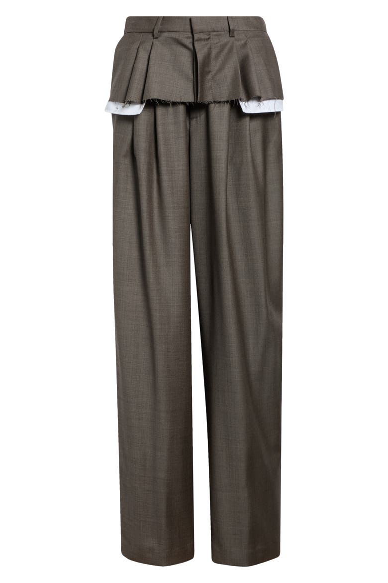 Torn Basque Wide Leg Pleated Wool Blend Trousers, Alternate, color, BISCUIT GRISAGLIA