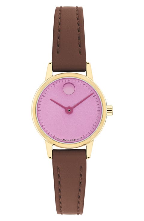 Baby Face Leather Strap Watch, 22.5mm