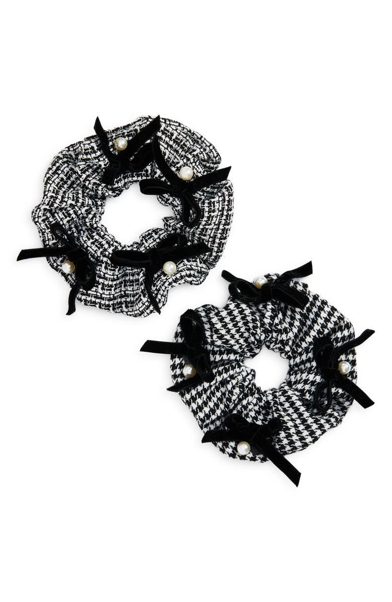 Cara Kids' Set of 2 Imitation Pearl Scrunchies, Main, color, Black