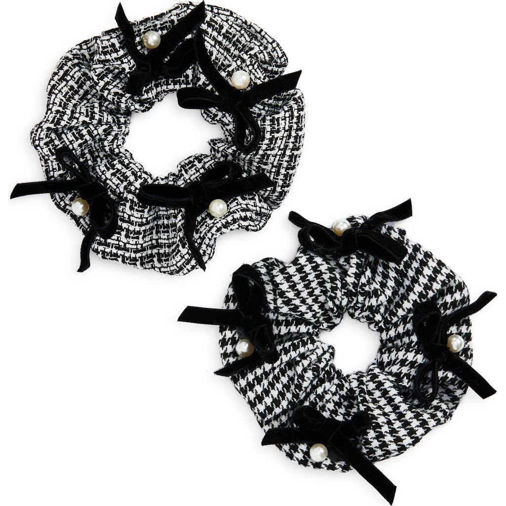 Cara Kids' Set Of 2 Imitation Pearl Scrunchies In Black