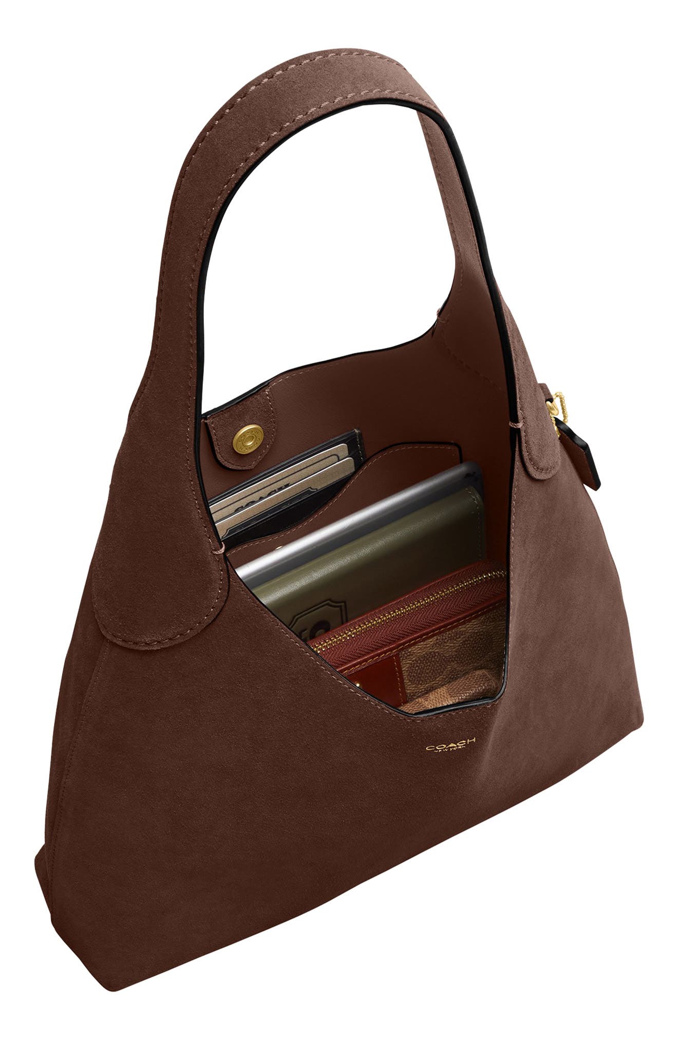 Brooklyn 28 Suede Shoulder Bag, Alternate, color, DARK CHOCOLATE