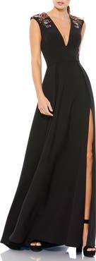 Ieena for Mac Duggal Beaded Cap Sleeve V Neck A Line Gown