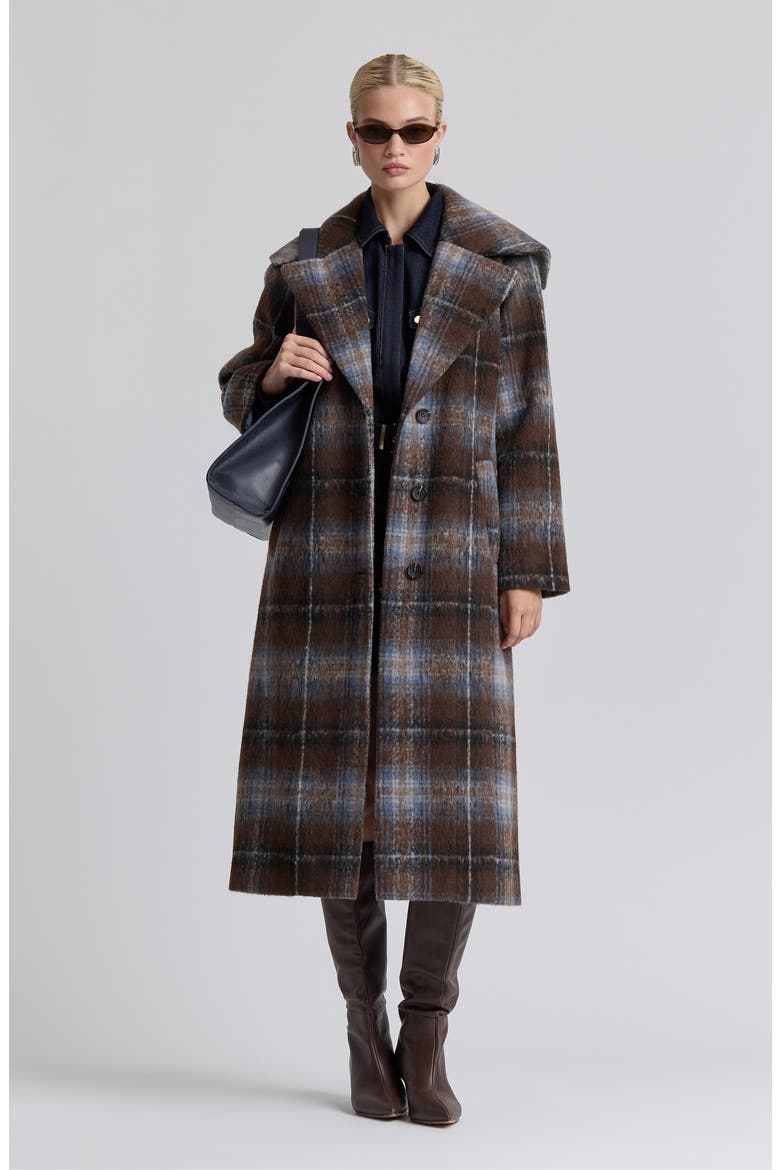 Plaid Wide Collar Coat, Alternate, color, BROWN/ BLUE PLAID
