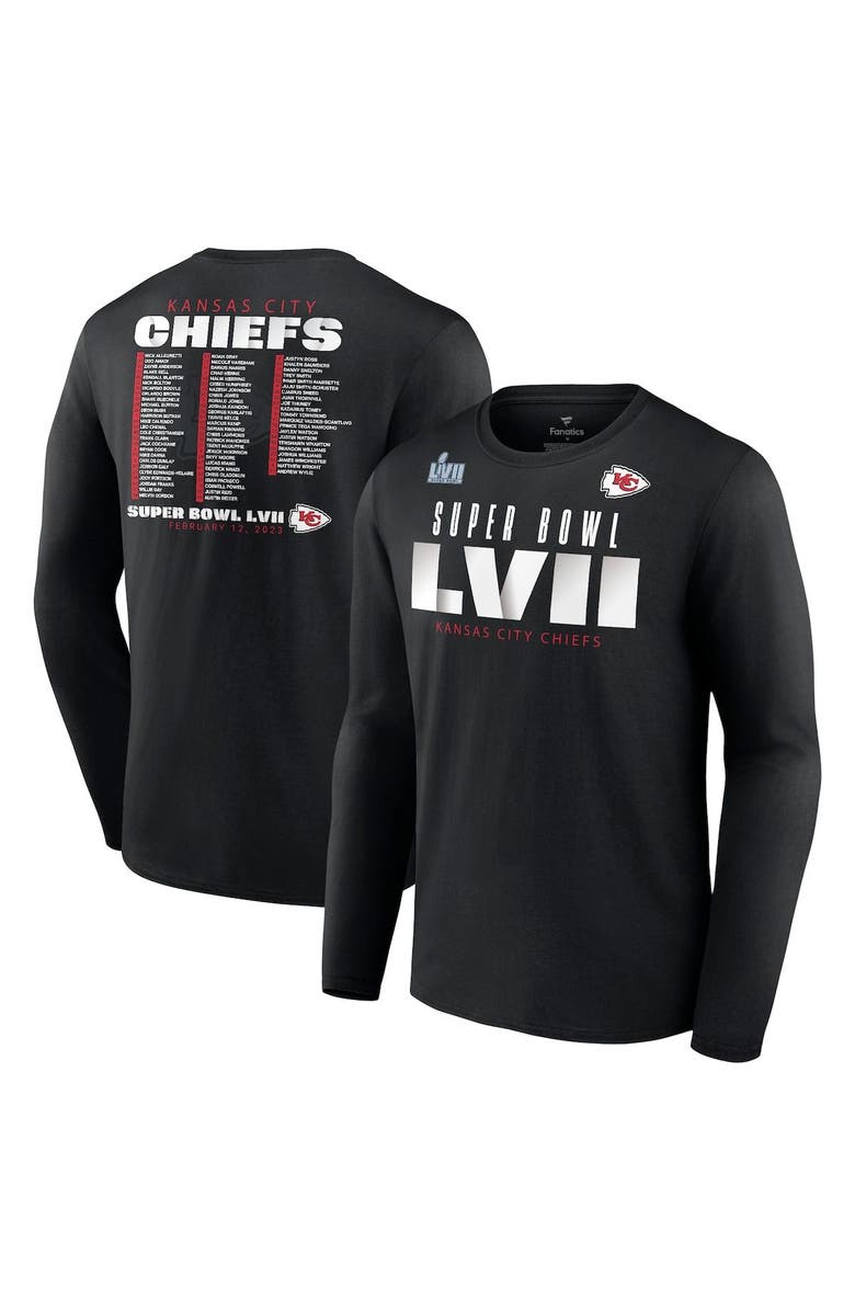 FANATICS Men's Fanatics Branded Black Kansas City Chiefs Super Bowl LVII Varsity Roster Long Sleeve T-Shirt, Main, color, 