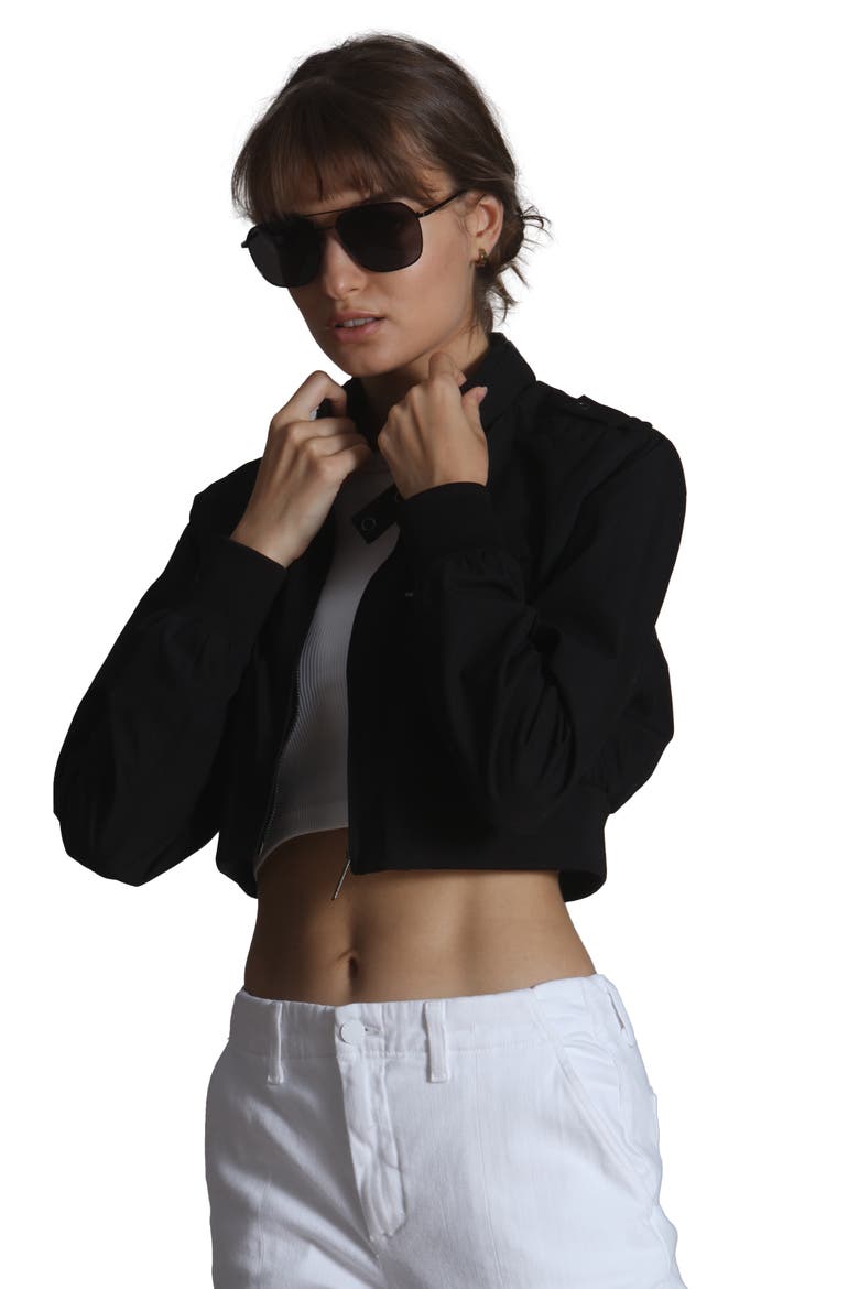 Women's Mini Cropped Racer Jacket, Alternate, color, Black