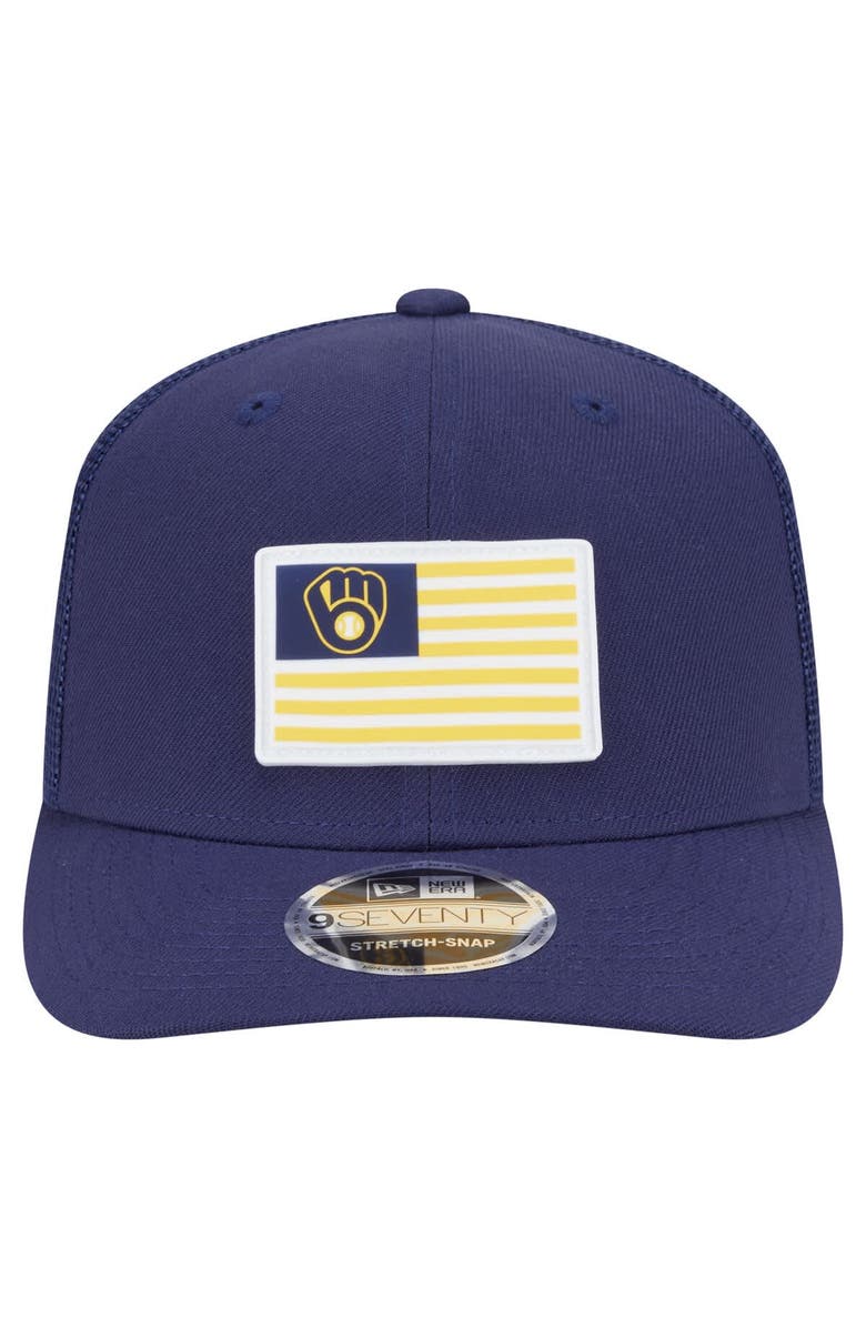 New Era Men's New Era Navy Milwaukee Brewers Flag 9SEVENTY Stretch-Snap Hat, Alternate, color, Navy