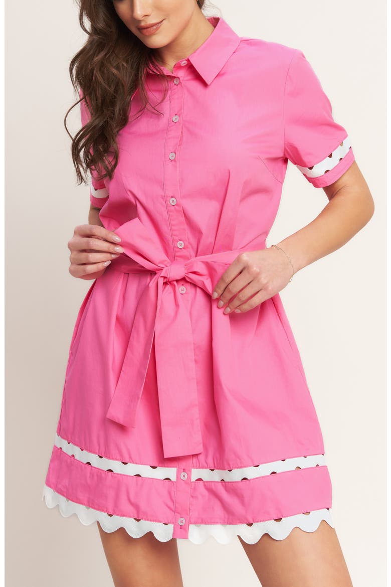 Wavy Fringe Trim Cotton Shirtdress, Alternate, color, PINK