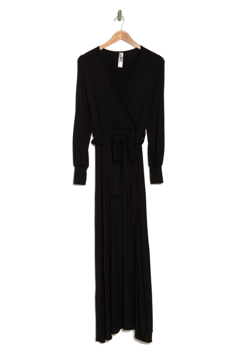 Surplice Neck Long Sleeve Knit Maxi Dress, Alternate, color, BLACK