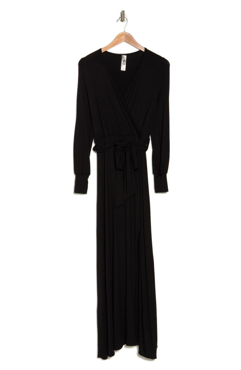 GO COUTURE Surplice Neck Long Sleeve Knit Maxi Dress, Alternate, color, Black