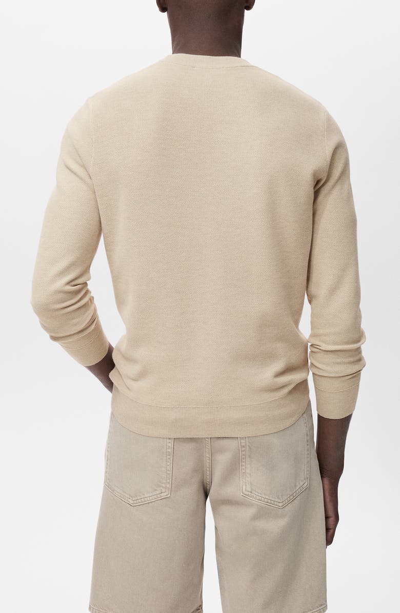 MANGO Crewneck Piqué Sweater, Alternate, color, Beige