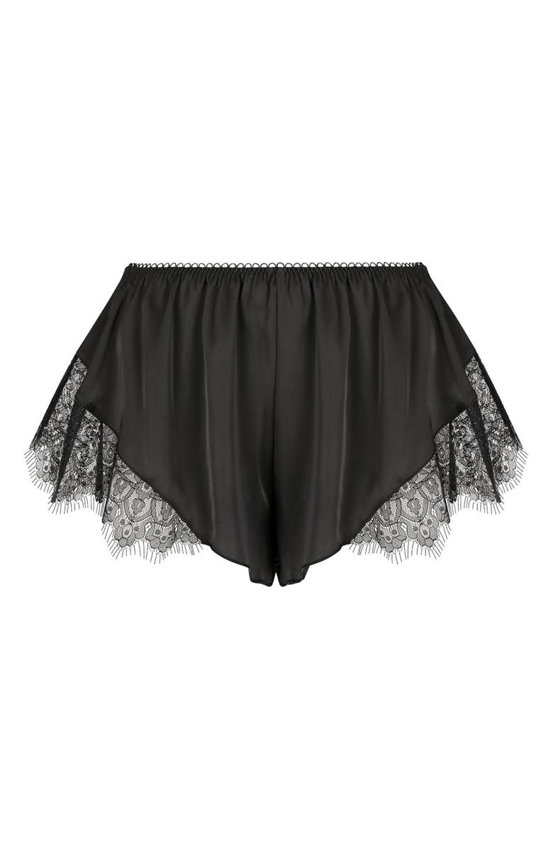 Kat The Label Darcy Lace Trim Satin Tap Shorts, Alternate, color, Black