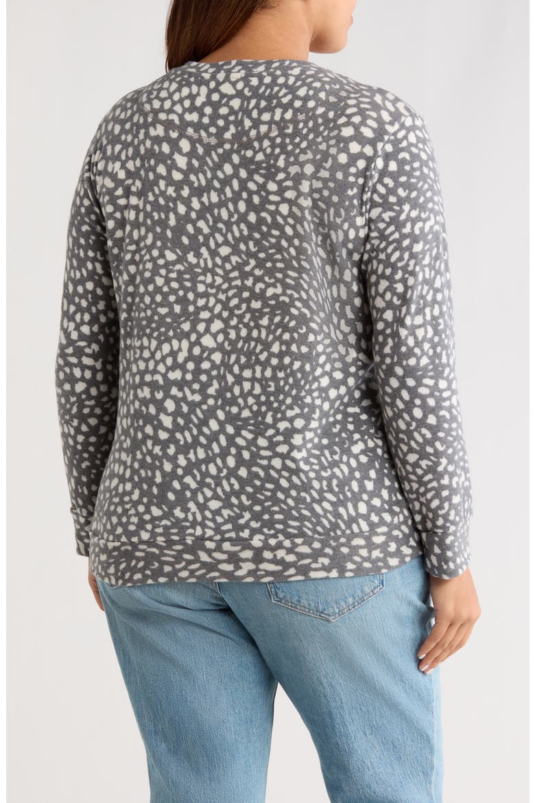 Brushed Animal Print Long Sleeve Crewneck Top, Alternate, color, CHARCOAL/ IVORY