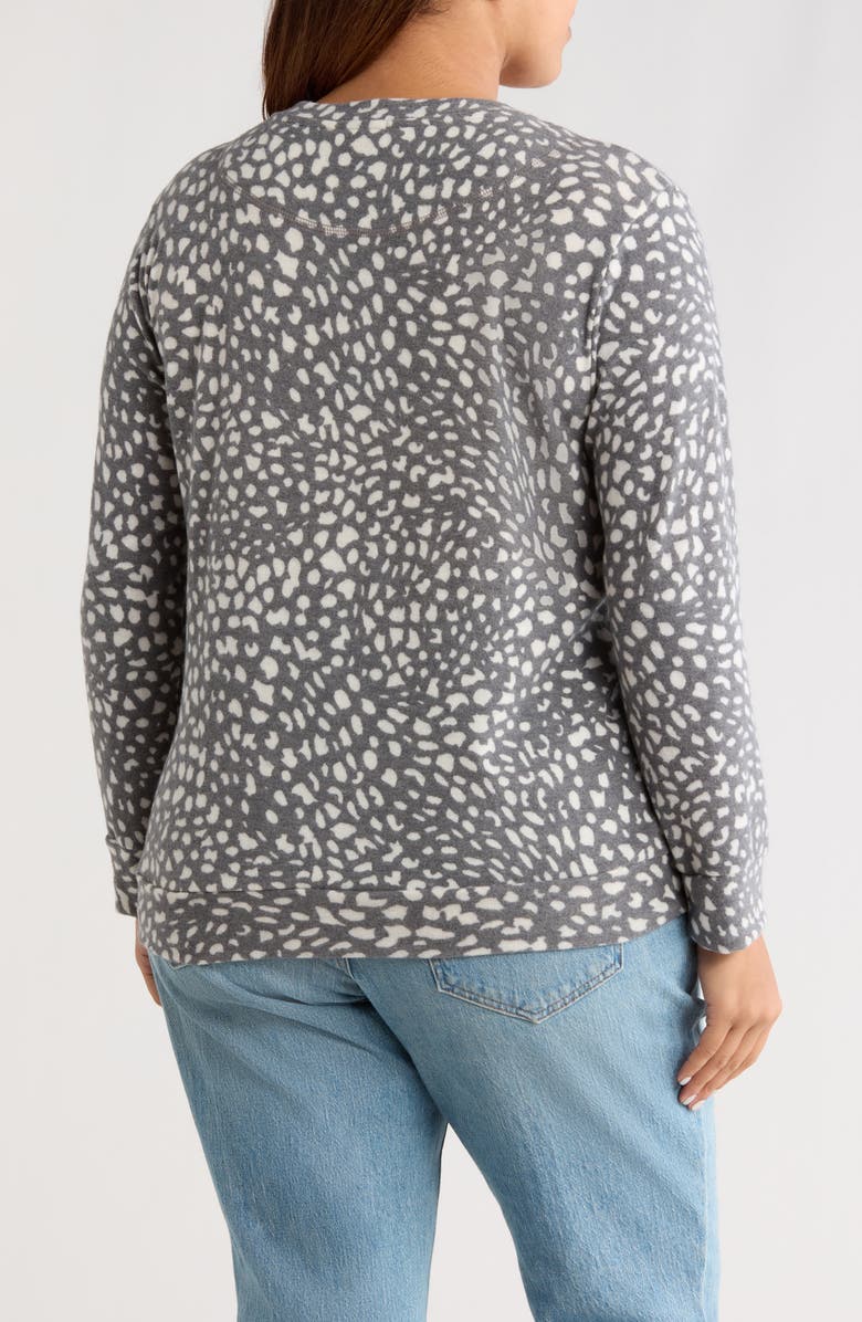 Loveappella Brushed Animal Print Long Sleeve Crewneck Top, Alternate, color, Charcoal/ Ivory
