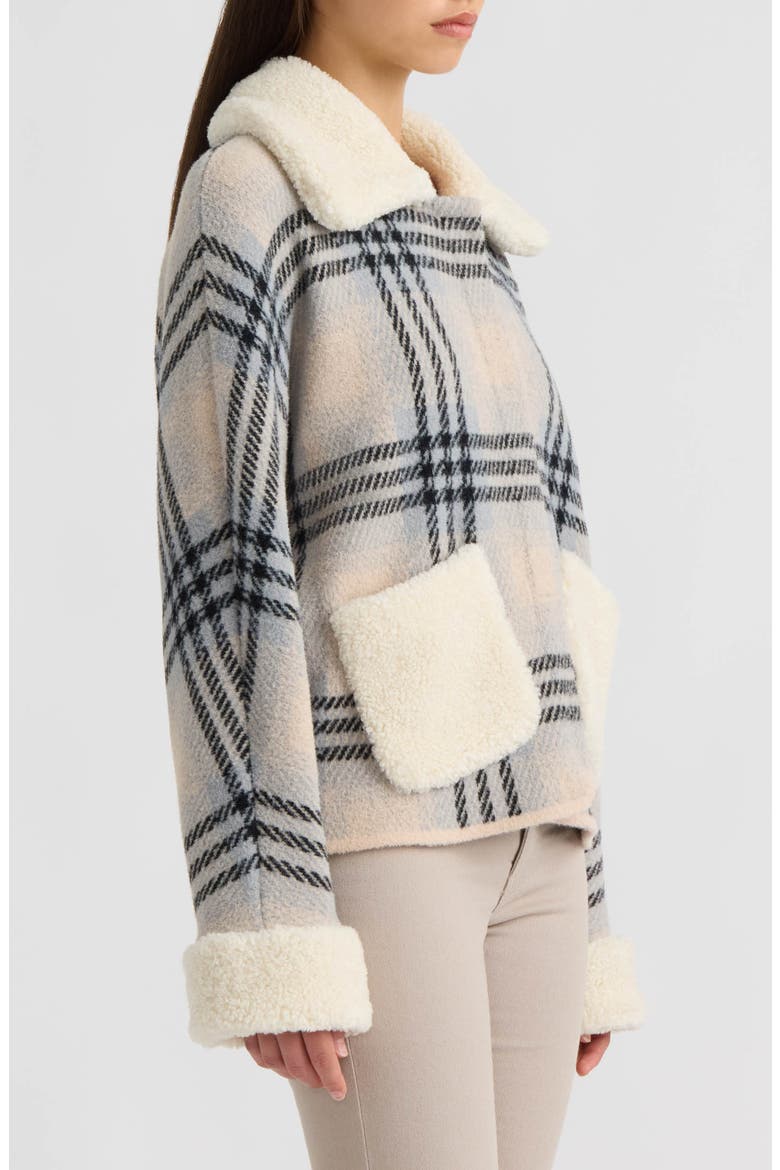 Faux Fur Collar Plaid Jacket, Alternate, color, MARSHMALLOW PLAID