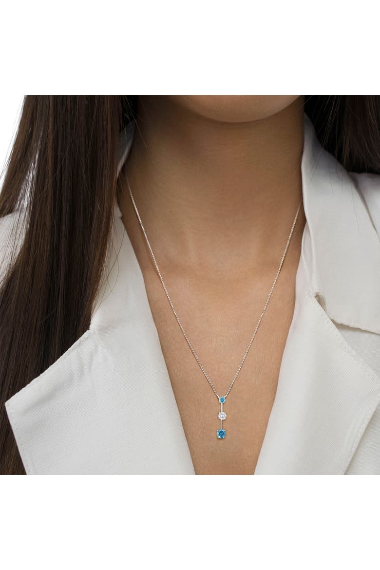 14K White Gold 1 1/2 cttw White and Treated Blue Diamond Pendant Necklace, Alternate, color, White