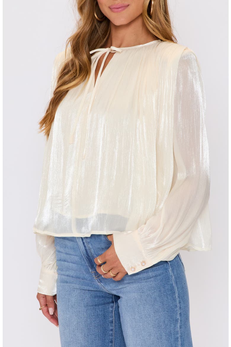Remi Metallic Long Sleeve Woven Top, Alternate, color, CREAM