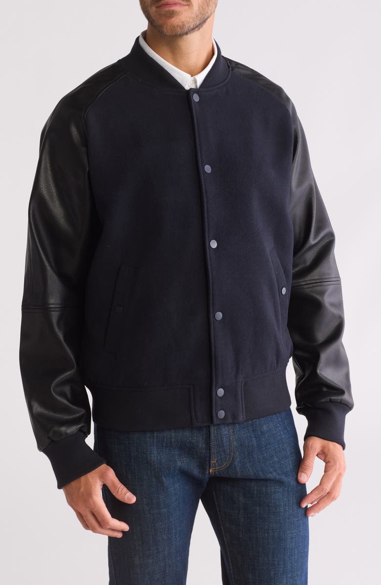 Slate & Stone Faux Wool & Faux Leather Varsity Jacket, Main, color,