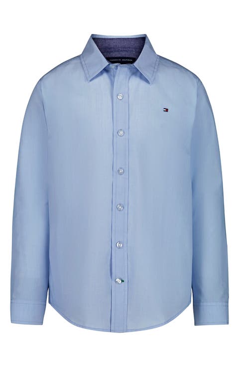 Kids' End-on-End Striped Long Sleeve Button-Down Shirt