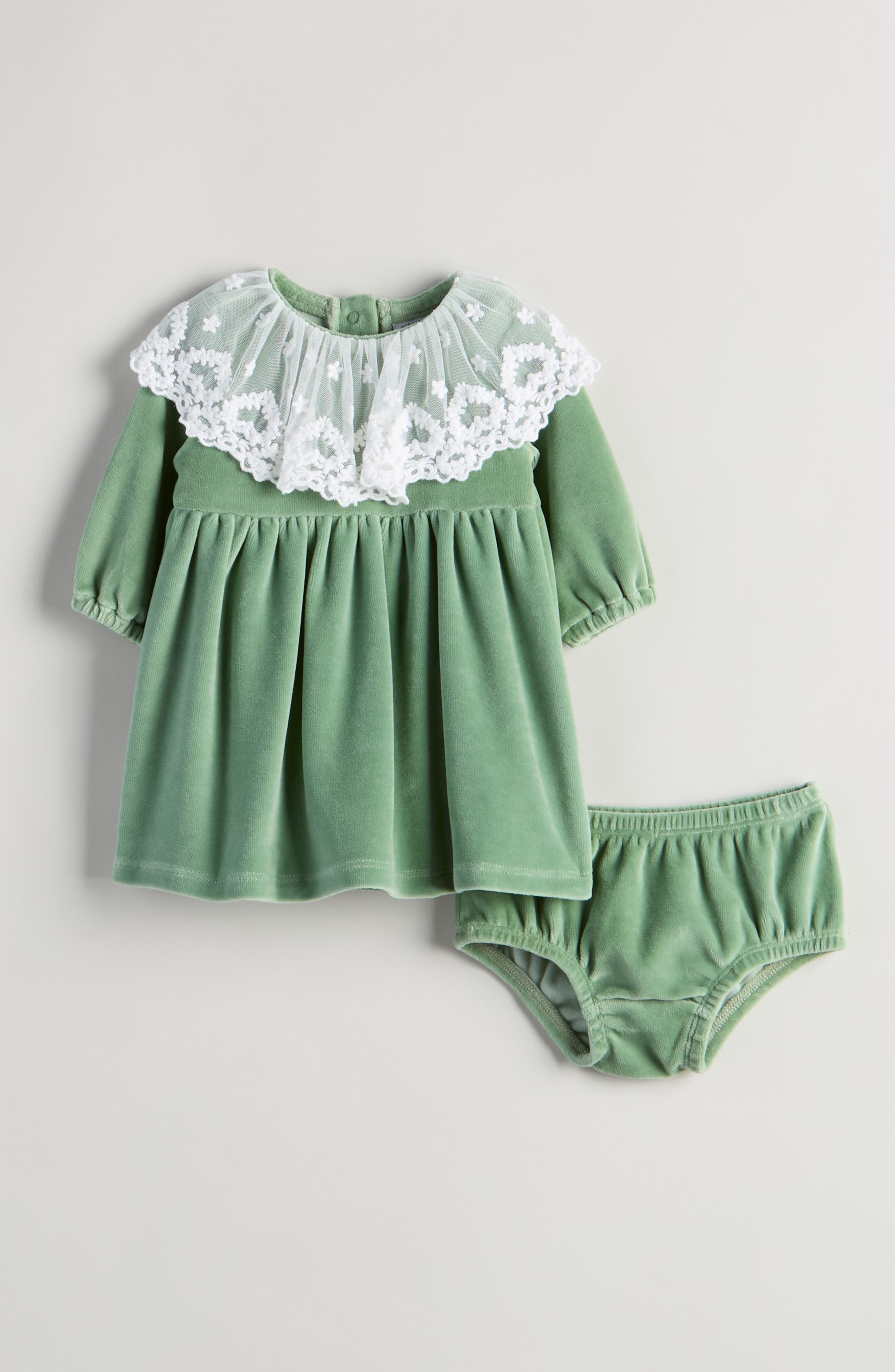 Nordstrom Babies'  Cotton Blend Velour Dress & Bloomers In Green