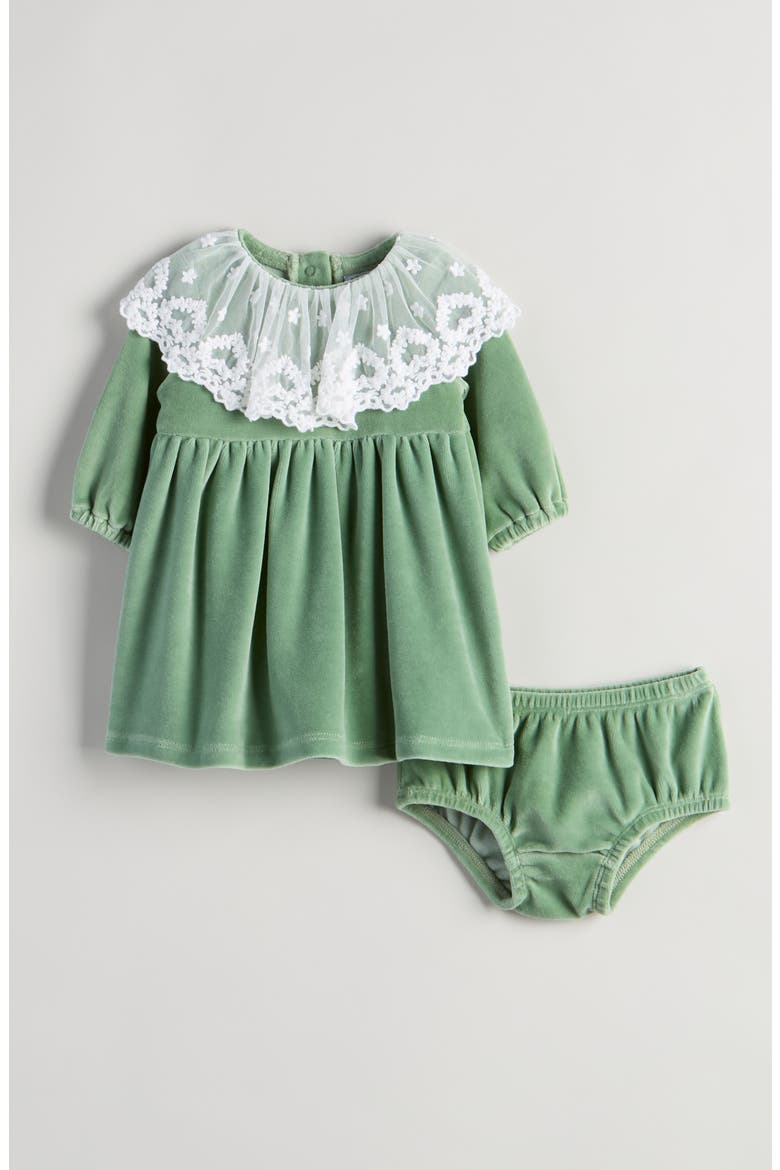 Cotton Blend Velour Dress & Bloomers, Main, color, GREEN BAY
