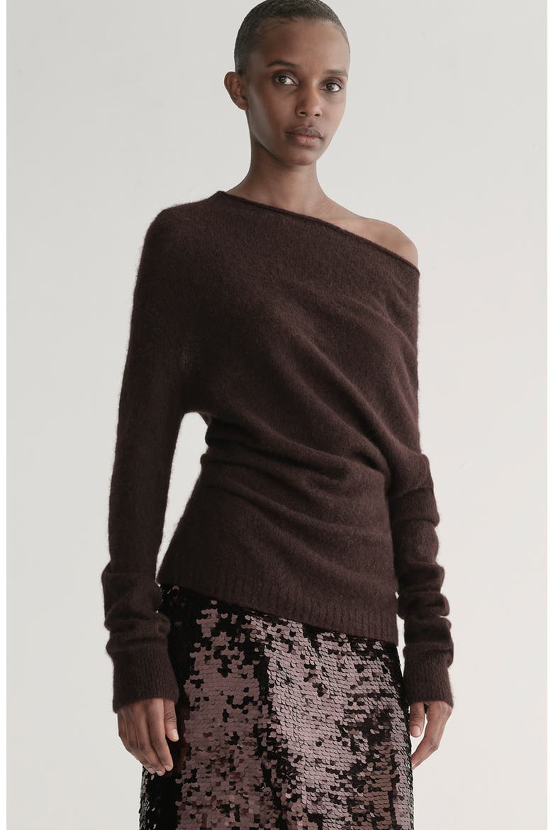 Freya One-Shoulder Alpaca-Blend Sweater, Alternate, color, DARK UMBER
