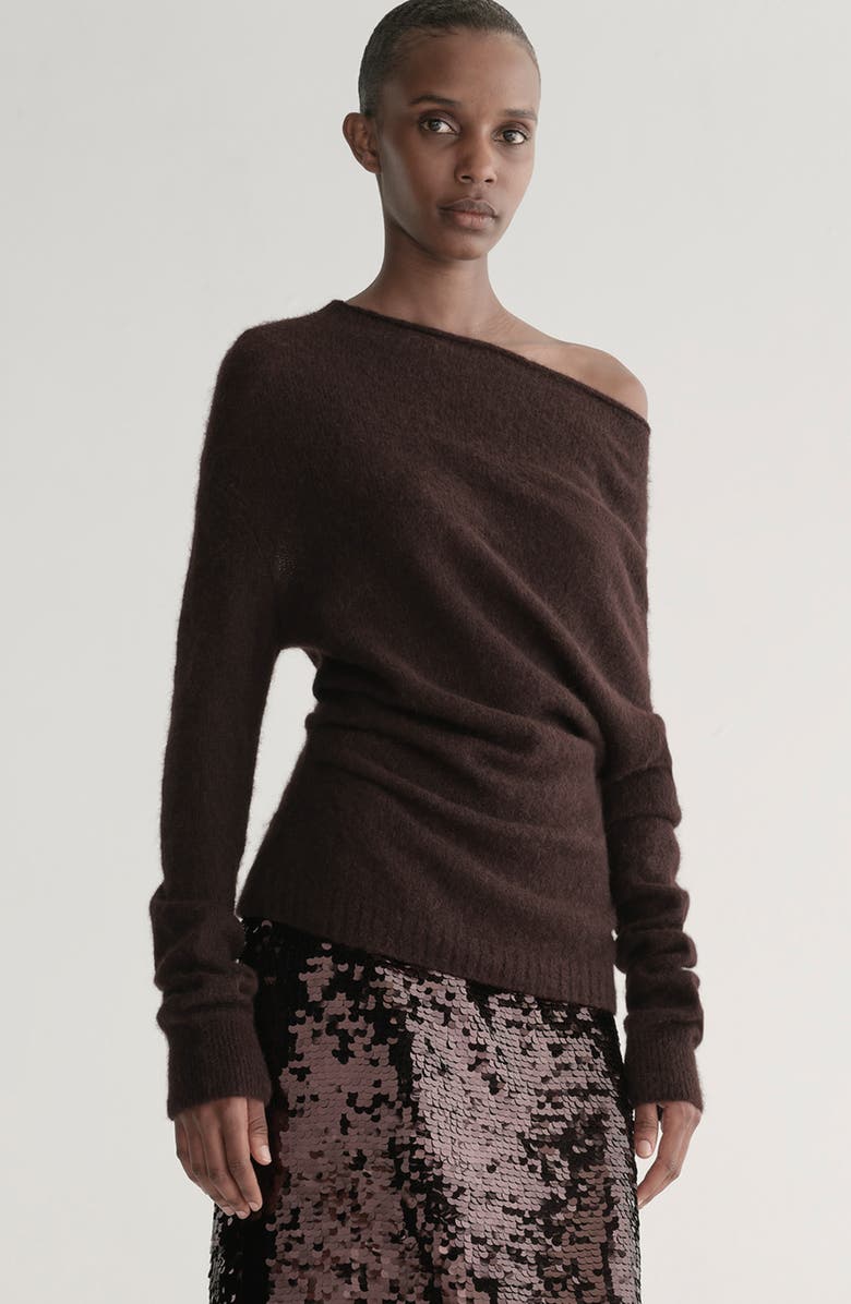 A.L.C. Freya One-Shoulder Alpaca-Blend Sweater, Alternate, color, Dark Umber