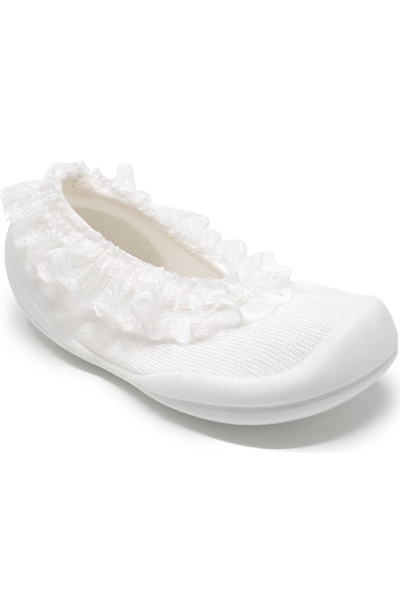 Komuello Toddler Girl Sock Shoes Flat Style, Alternate, color, Snow Lace