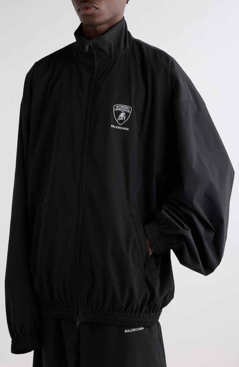 Balenciaga x Automobili Lamborghini Logo Embroidered Track Jacket, Alternate, color, 1000 Black