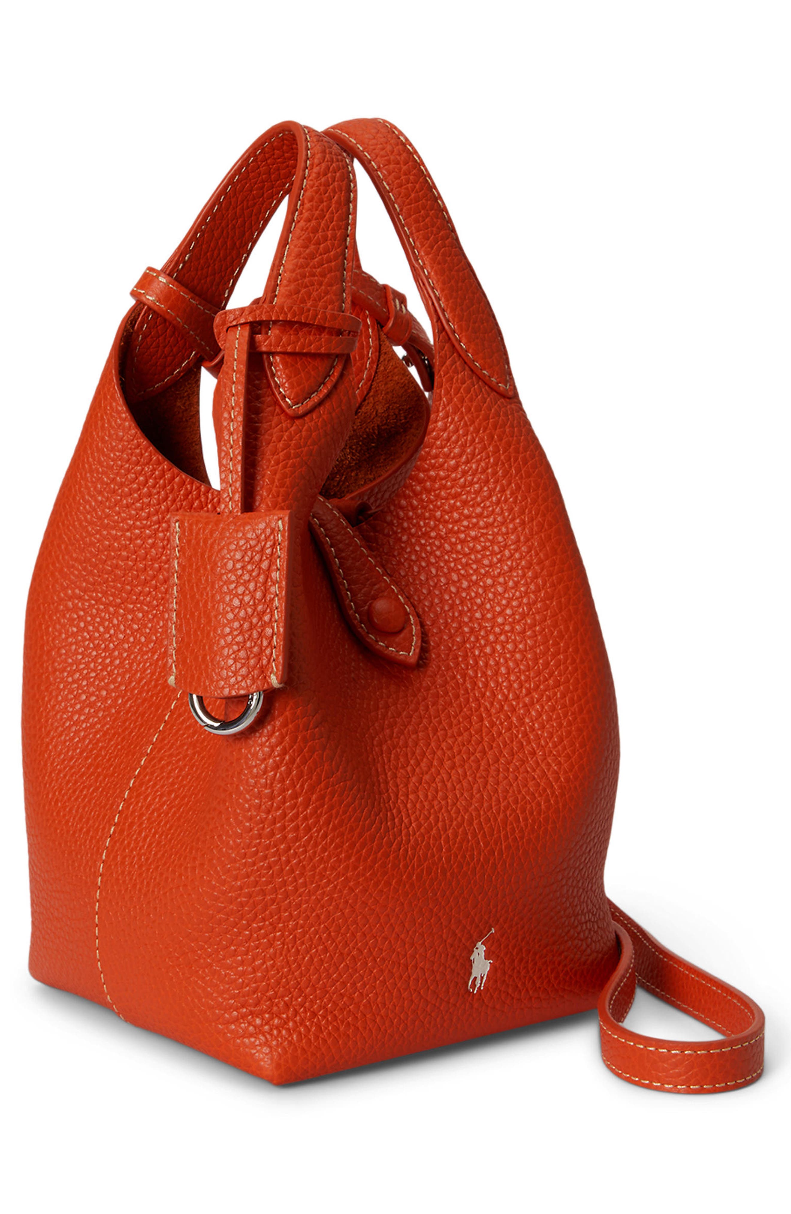 Polo Ralph Lauren Small Polo Play Pebble Leather Crossbody Tote, Alternate, color, Sunset Orange