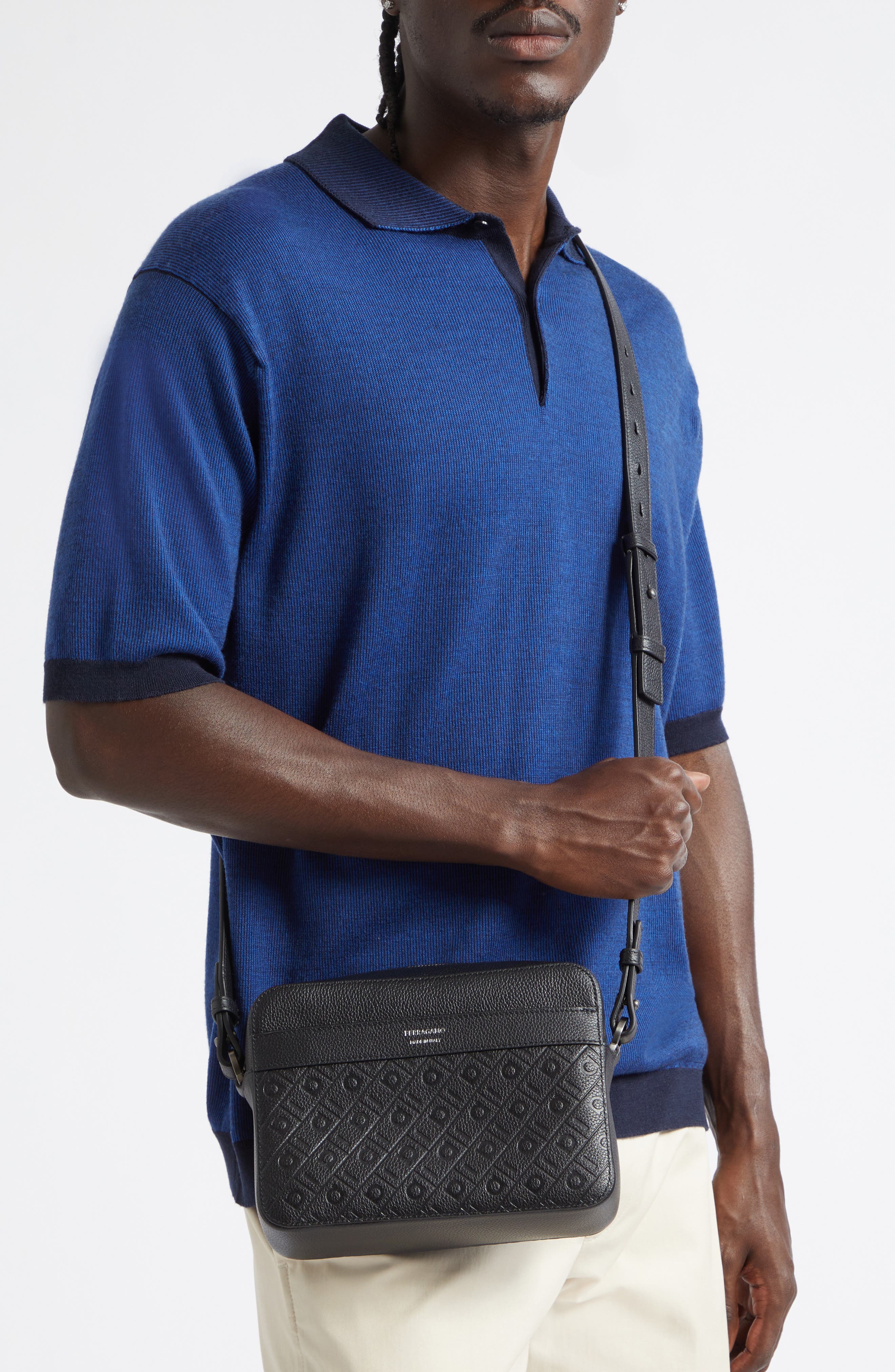 Embossed Gancini Shoulder Bag, Alternate, color, NERO