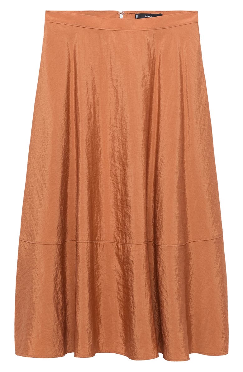MANGO Satin Midi Skirt, Alternate, color, Caramel
