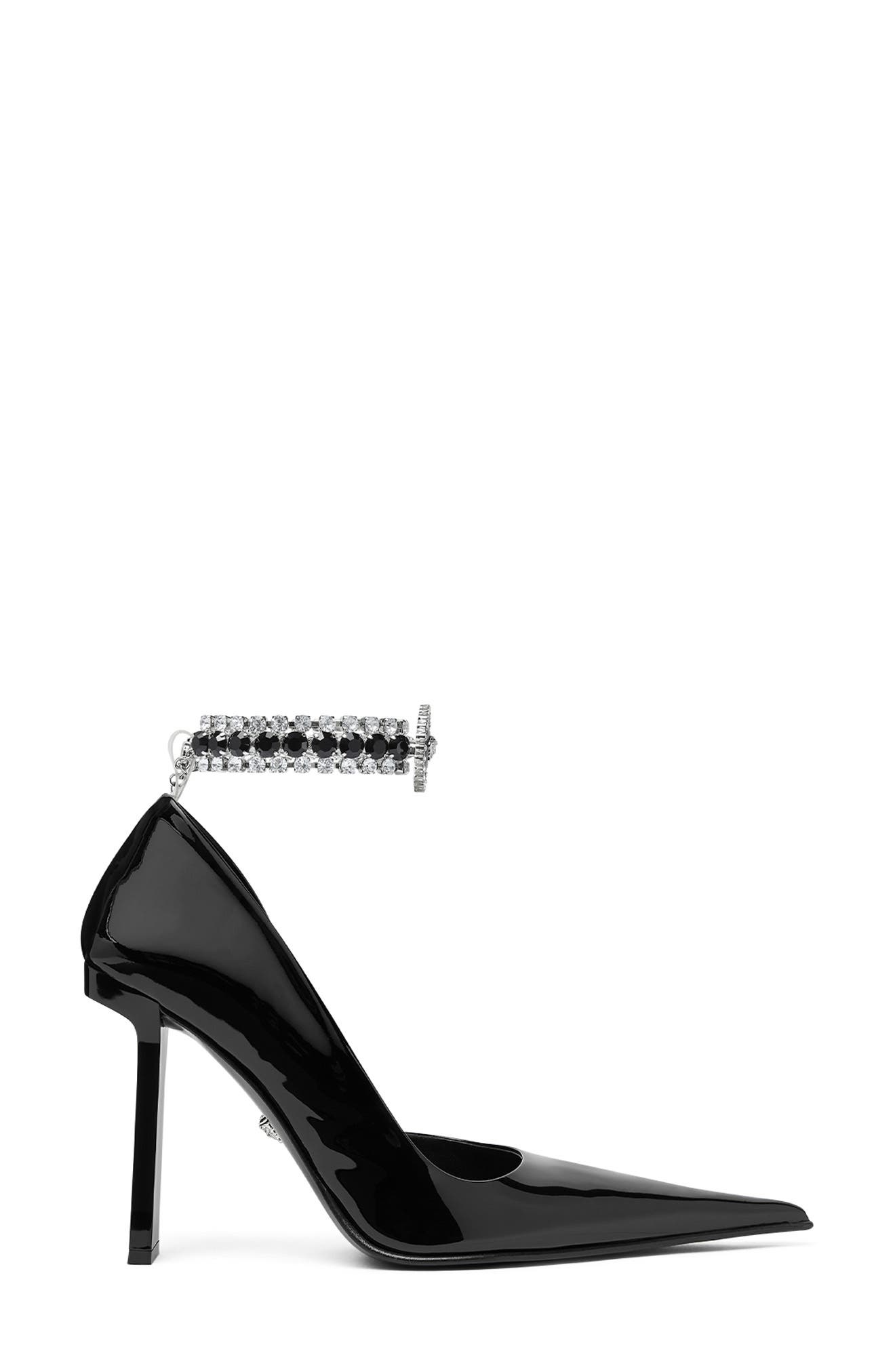 Versace Crystal Ankle Strap Half d'Orsay Pointed Toe Pump, Alternate, color, 