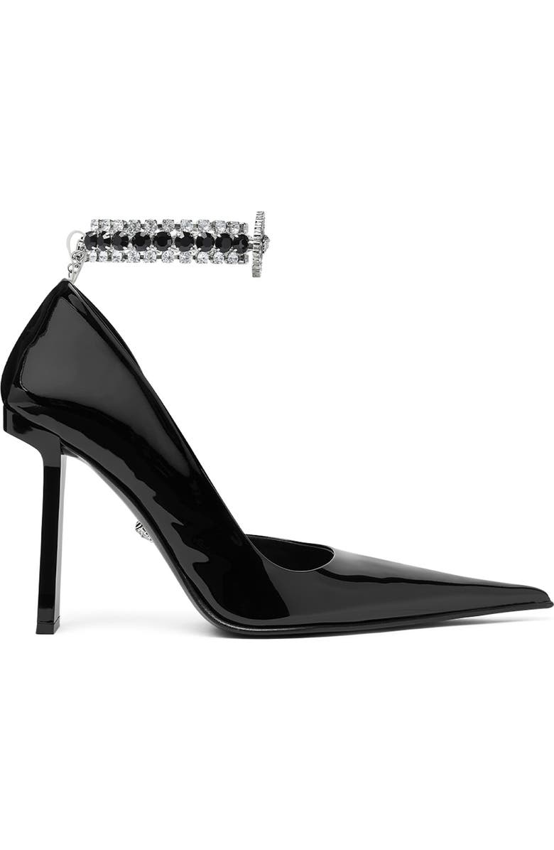 Versace Crystal Ankle Strap Half d'Orsay Pointed Toe Pump, Alternate, color,