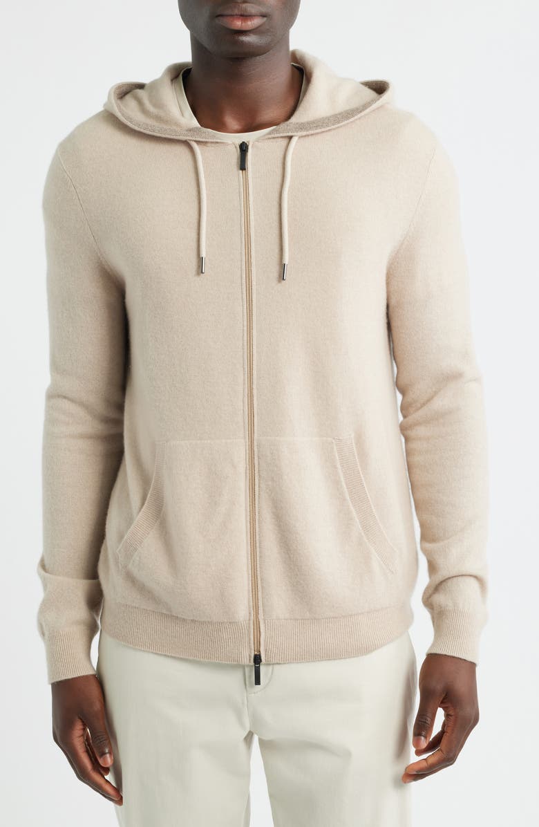 Robert Barakett Xander Cashmere Hooded Zip Cardigan, Alternate, color, Light Tan